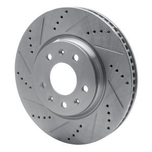 Cadillac CTS Brake Rotor (1) - Front Left - R1 Concepts - Drilled & Slotted - Silver - `03-`08